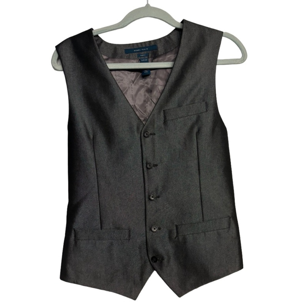 Perry Ellis Mens Suit Vest Medium Gray Slim Fit Sleeveless S